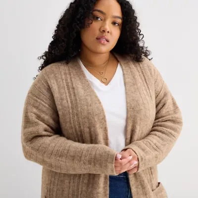 a.n.a Womens Long Sleeve Open Front Plus Cardigan
