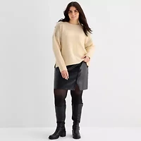 a.n.a Plus Womens Crew Neck Embellished Long Sleeve Pullover Sweater