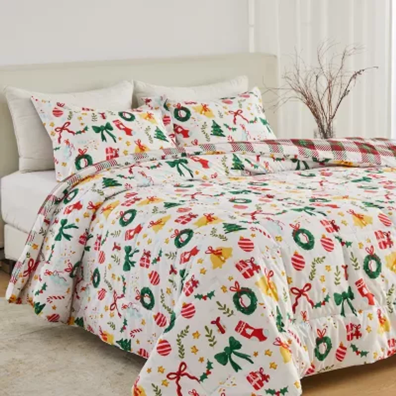 Linery Reversible Down Alternative Christmas Sham Set And Comforter