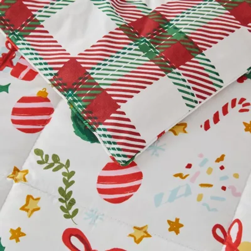 Linery Reversible Down Alternative Christmas Sham Set And Comforter
