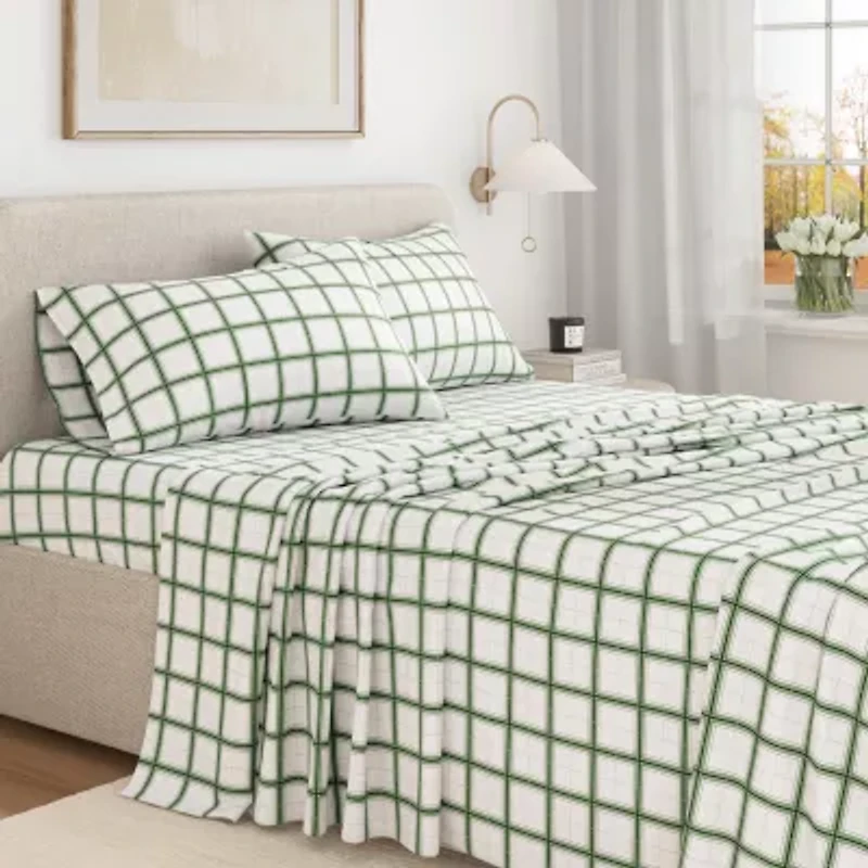 Linery 100% Turkish Cotton Plaid Flannel Sheet Set