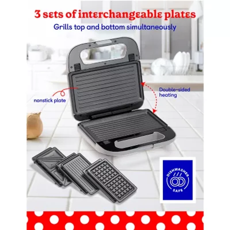 Betty Crocker 3-in-1 Indoor Grill + Sandwich and Waffle Maker