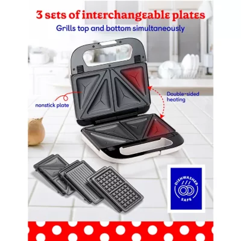 Betty Crocker 3-in-1 Indoor Grill + Sandwich and Waffle Maker