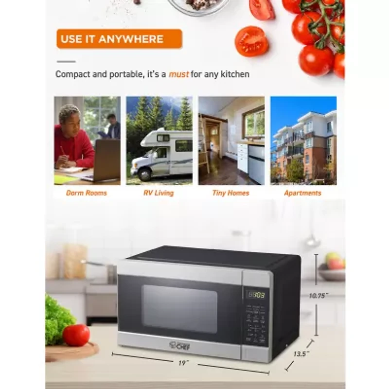 Commercial Chef 0.9-Cu. Ft. Countertop Microwave with Push Button Door Release - Stainless Steel Trim