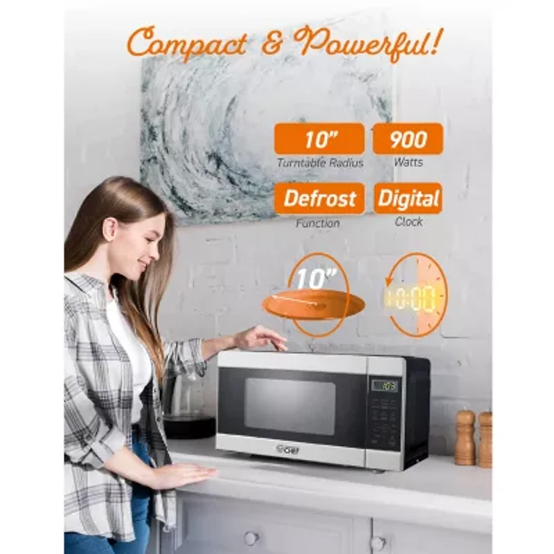 Commercial Chef 0.9-Cu. Ft. Countertop Microwave with Push Button Door Release - Stainless Steel Trim
