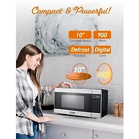 Commercial Chef 0.9-Cu. Ft. Countertop Microwave with Push Button Door Release - Stainless Steel Trim