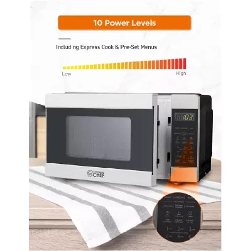 Commercial Chef 0.9-Cu. Ft. Countertop Microwave with Push Button Door Release - Stainless Steel Trim
