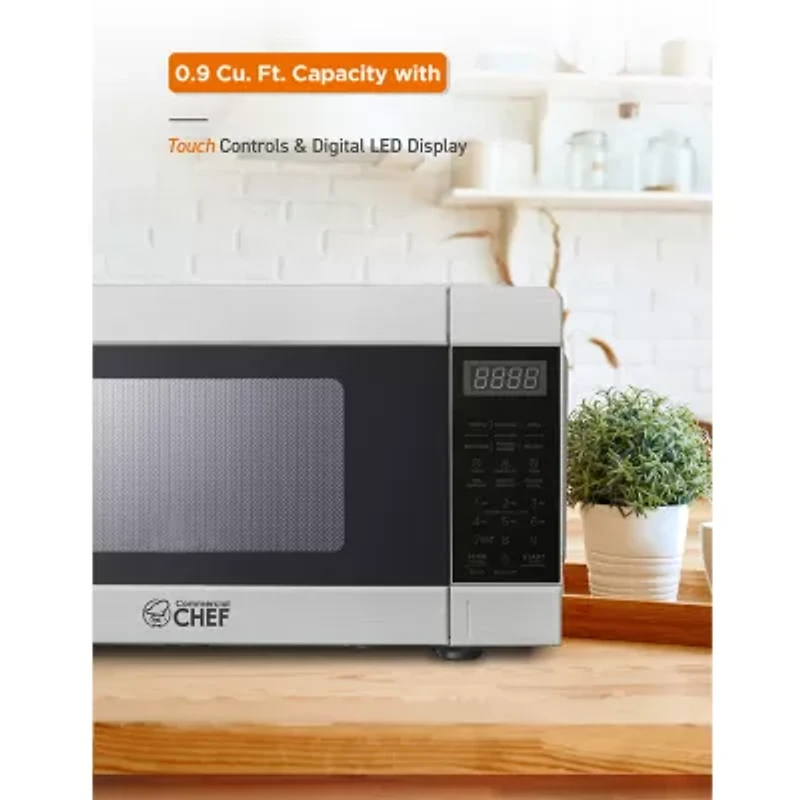 Commercial Chef 0.9-Cu. Ft. Countertop Microwave with Push Button Door Release - Stainless Steel Trim