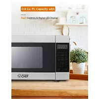 Commercial Chef 0.9-Cu. Ft. Countertop Microwave with Push Button Door Release - Stainless Steel Trim