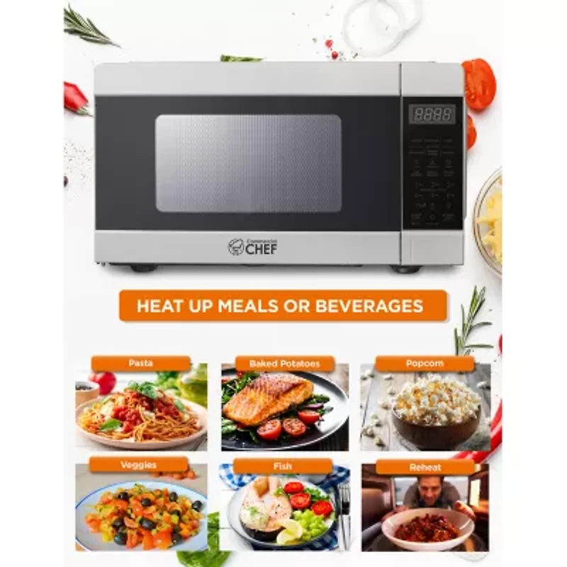 Commercial Chef 0.9-Cu. Ft. Countertop Microwave with Push Button Door Release - Stainless Steel Trim