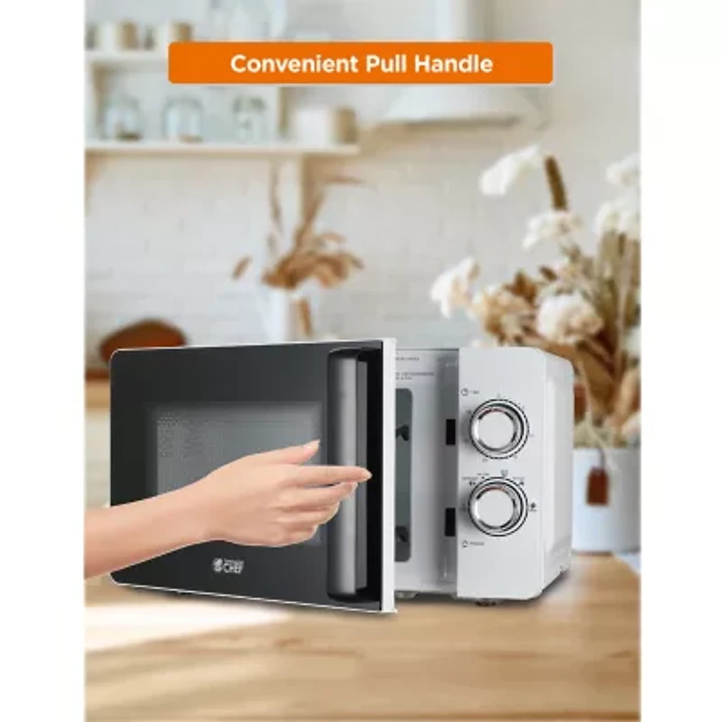 COMMERCIAL CHEF 0.7 Cu. Ft. Countertop Microwave with Mechanical Control White Microwave with 6 Power Levels