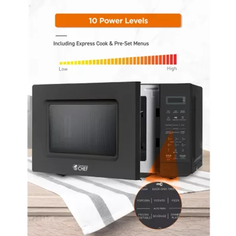 COMMERCIAL CHEF 0.7 Cu. Ft. Countertop Microwave with Digital Display Black Microwave with 10 Power Levels