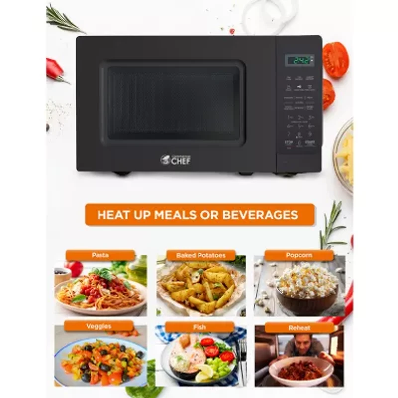 COMMERCIAL CHEF 0.7 Cu. Ft. Countertop Microwave with Digital Display Black Microwave with 10 Power Levels