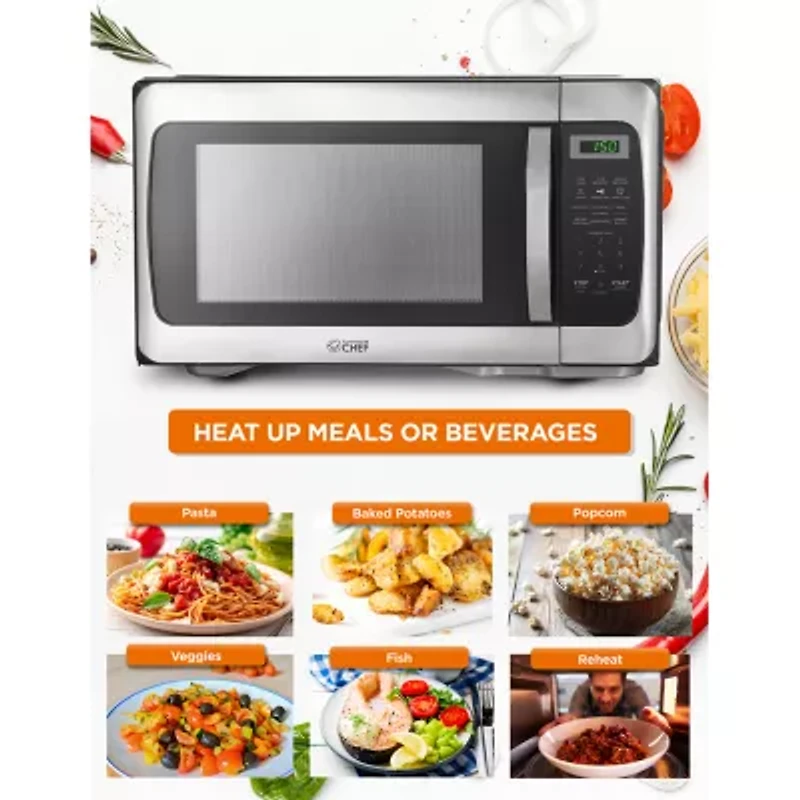 COMMERCIAL CHEF Cu. Ft. Countertop Microwave with Digital Display Stainless Steel Microwave & 10 Power Levels