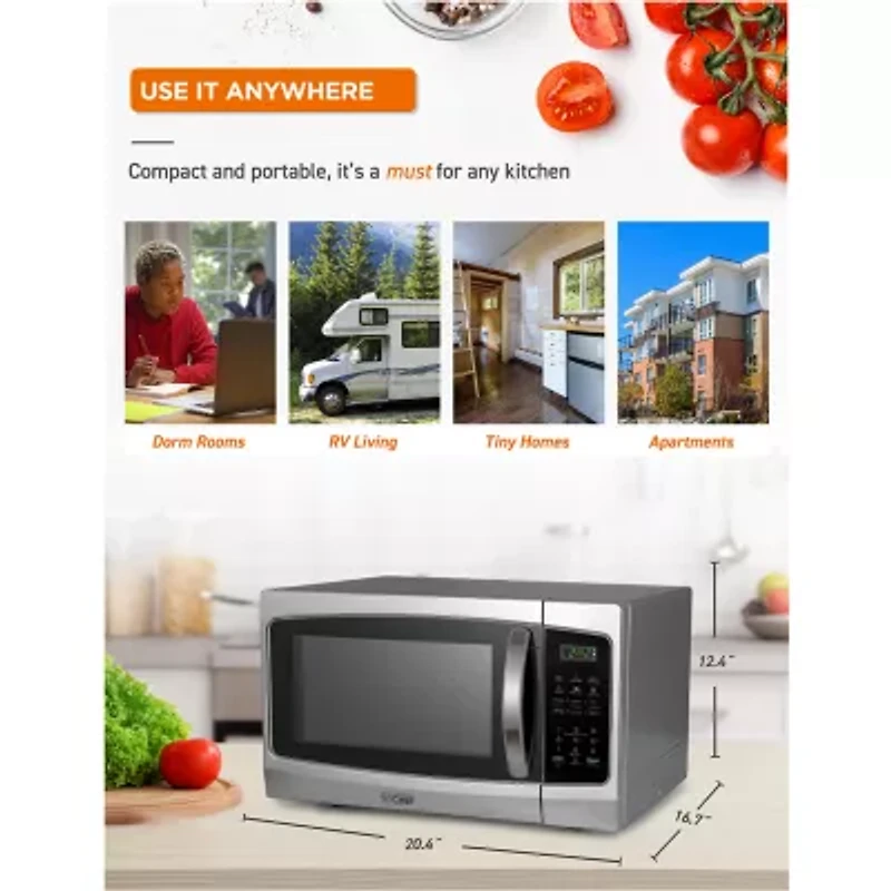 COMMERCIAL CHEF 1.3 Cu. Ft. Countertop Stainless Steel Microwave with Digital Display & 10 Power Levels