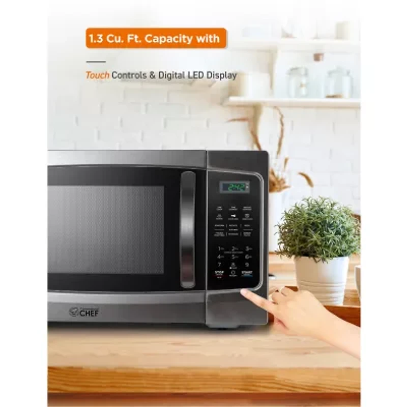 COMMERCIAL CHEF 1.3 Cu. Ft. Countertop Stainless Steel Microwave with Digital Display & 10 Power Levels