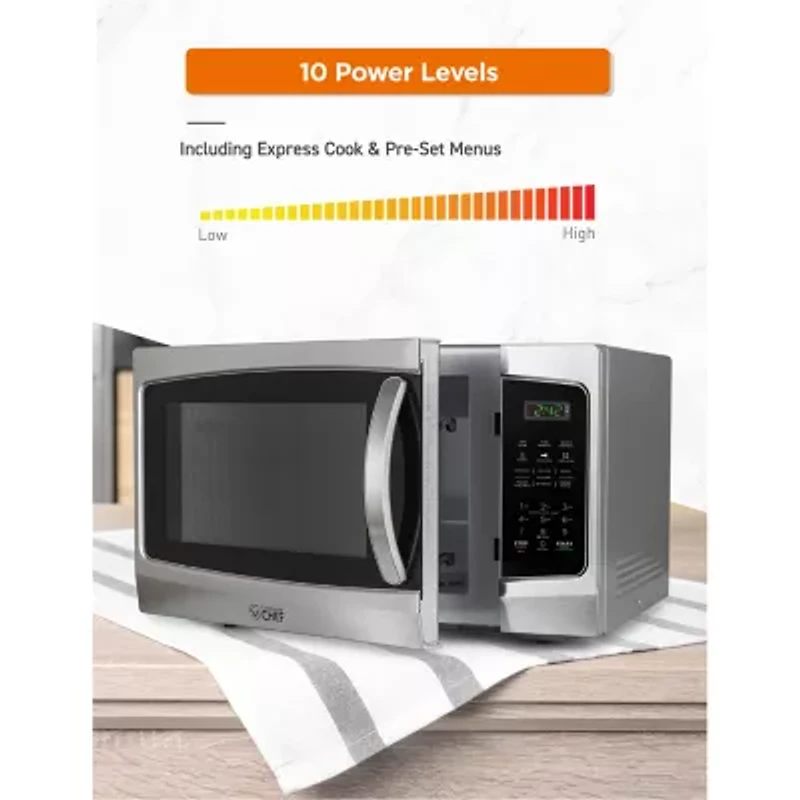 COMMERCIAL CHEF 1.3 Cu. Ft. Countertop Stainless Steel Microwave with Digital Display & 10 Power Levels