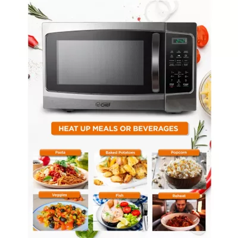 COMMERCIAL CHEF 1.3 Cu. Ft. Countertop Stainless Steel Microwave with Digital Display & 10 Power Levels