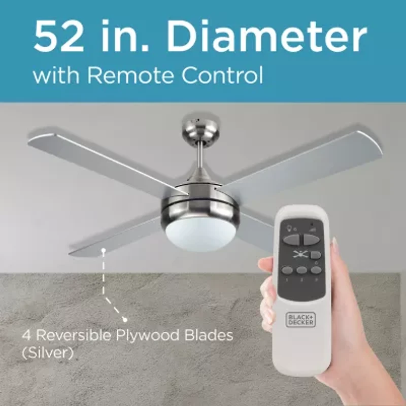 Black+Decker BCF5252R 52-Inch 4-Bladed Remote Controllable Brushed Nickel Ceiling Fan Silver