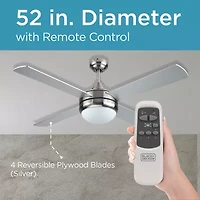 Black+Decker BCF5252R 52-Inch 4-Bladed Remote Controllable Brushed Nickel Ceiling Fan Silver