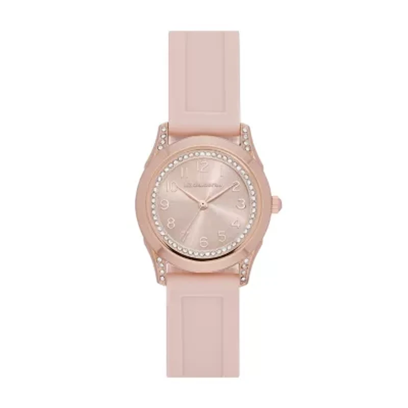 Liz Claiborne® Womens Rose Pink Strap Watch