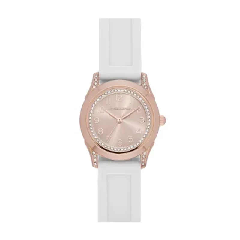 Liz Claiborne® Rose and White Strap Watch