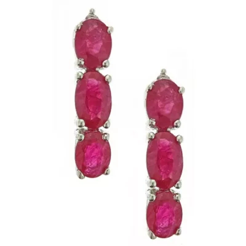 LIMITED QUANTITIES! Lead-glass Filled Ruby Diamond Accent 14K White Gold Drop Earrings