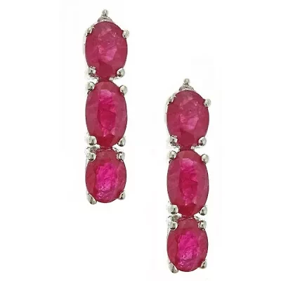 LIMITED QUANTITIES! Lead-glass Filled Ruby Diamond Accent 14K White Gold Drop Earrings
