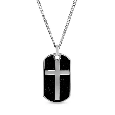 Mens Stainless Steel Dog Tag 24 Inch Pendant Necklace