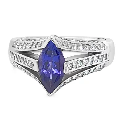 LIMITED QUANTITIES! Le Vian Grand Sample Sale™ Ring featuring Blueberry Tanzanite® Vanilla Diamonds® set in 18K Vanilla Gold®
