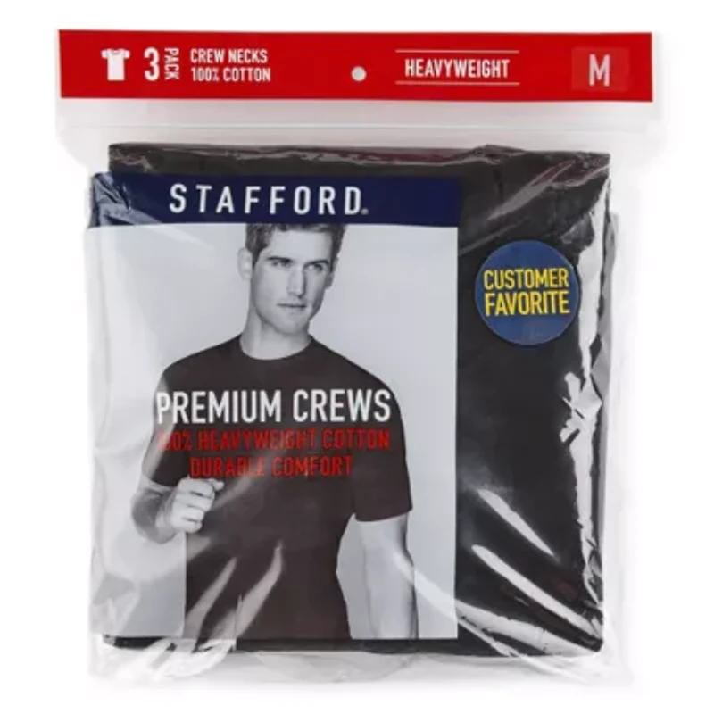 Stafford Heavyweight Mens 3 Pack Short Sleeve Crew Neck T-Shirt Extra Tall