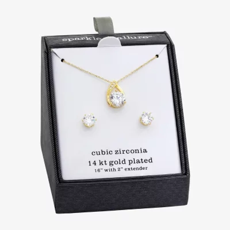 Sparkle Allure Womens Cubic Zirconia 14K Gold Over Brass Round 2-pc. Jewelry Set