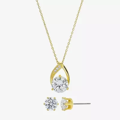 Sparkle Allure Womens Cubic Zirconia 14K Gold Over Brass Round 2-pc. Jewelry Set