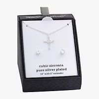 Sparkle Allure Womens Cubic Zirconia Pure Silver Over Brass Cross 2-pc. Jewelry Set