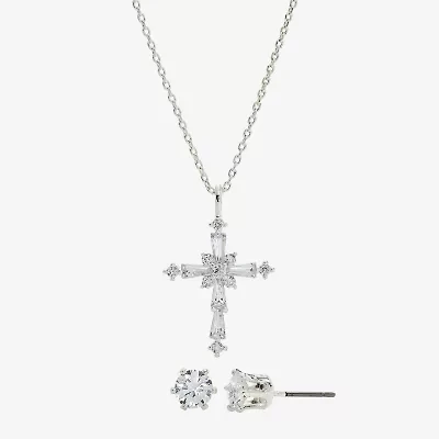 Sparkle Allure Womens Cubic Zirconia Pure Silver Over Brass Cross 2-pc. Jewelry Set