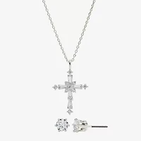 Sparkle Allure Womens Cubic Zirconia Pure Silver Over Brass Cross 2-pc. Jewelry Set