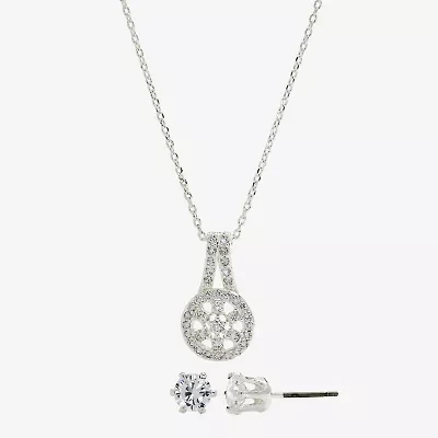 Sparkle Allure Womens Cubic Zirconia Pure Silver Over Brass Round 2-pc. Jewelry Set