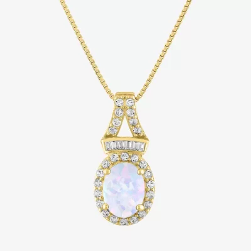 Womens Lab Created White Opal 14K Gold Over Silver 18 Inch Pendant Necklace