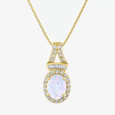 Womens Lab Created White Opal 14K Gold Over Silver 18 Inch Pendant Necklace