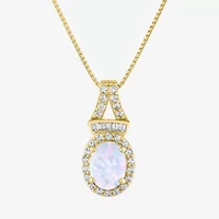 Womens Lab Created White Opal 14K Gold Over Silver 18 Inch Pendant Necklace