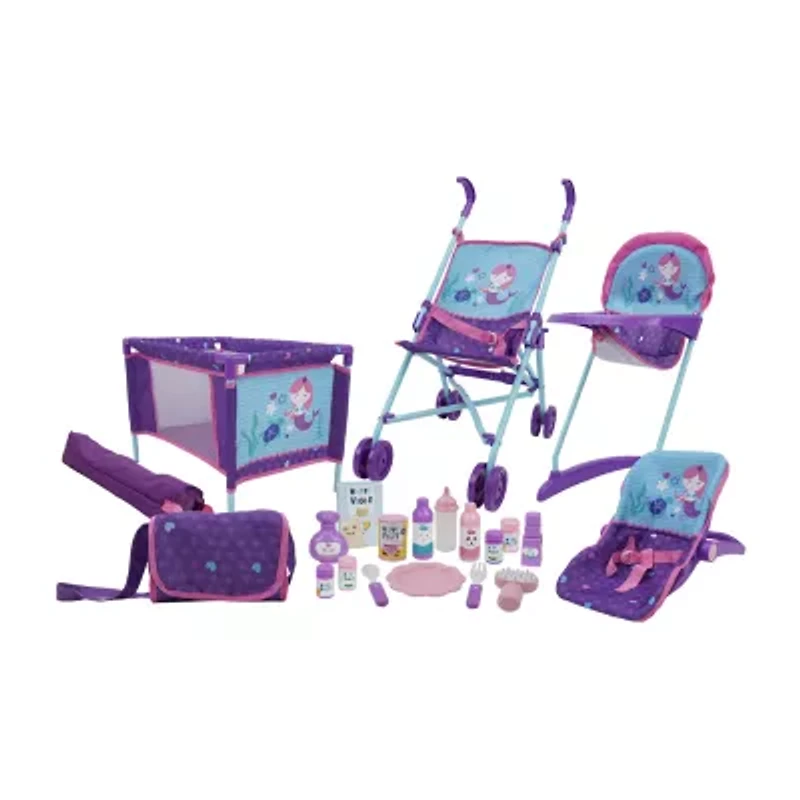 509 Mermaid 21 Piece Set Doll Stroll N Play N Care Set Baby Play