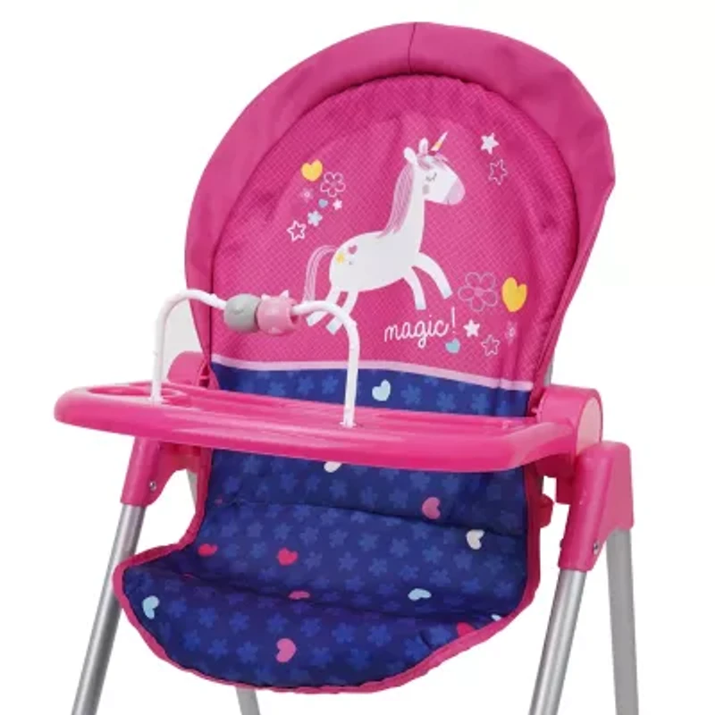509 Unicorn Doll Highchair - Kids Pretend Play Highchair w/ Front Feeding Tray, Fits dolls up to 21"