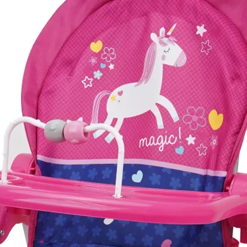 509 Unicorn Doll Highchair - Kids Pretend Play Highchair w/ Front Feeding Tray, Fits dolls up to 21"