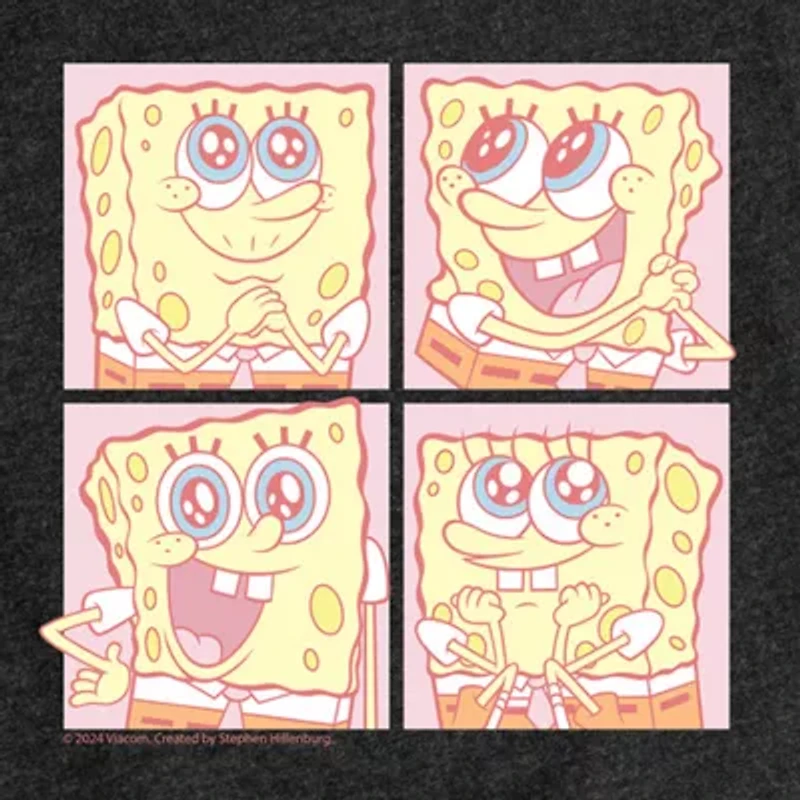 Cute Face Grid Big Kid Girls Crew Neck Short Sleeve Classic Fit Spongebob Graphic T-Shirt