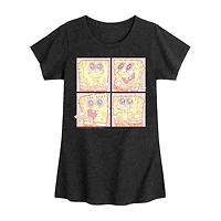 Cute Face Grid Big Kid Girls Crew Neck Short Sleeve Classic Fit Spongebob Graphic T-Shirt