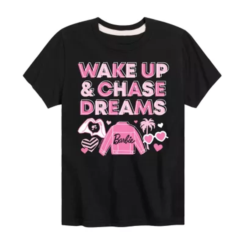 Wake Up Big Kid Girls Crew Neck Short Sleeve Barbie T-Shirt