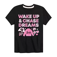 Wake Up Big Kid Girls Crew Neck Short Sleeve Barbie T-Shirt
