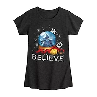 Believe Snowglobe Big Kid Girls Crew Neck Short Sleeve T-Shirt