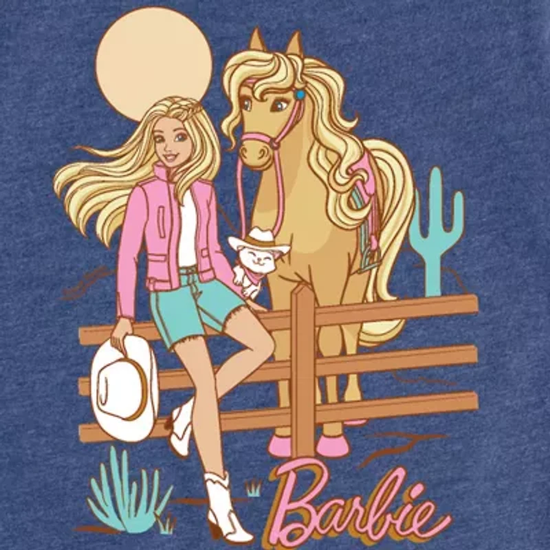 Desert Cowgirl Big Kid Girls Crew Neck Short Sleeve Classic Fit Barbie Graphic T-Shirt