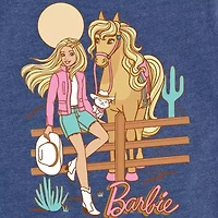 Desert Cowgirl Big Kid Girls Crew Neck Short Sleeve Classic Fit Barbie Graphic T-Shirt
